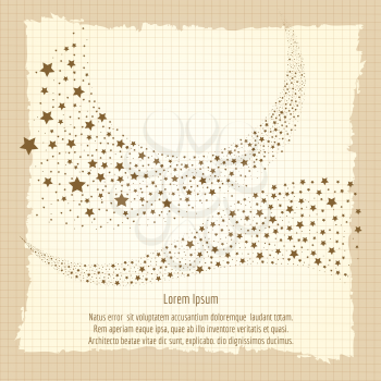 Christmas star trail on vintage notebook background. Vector illustration