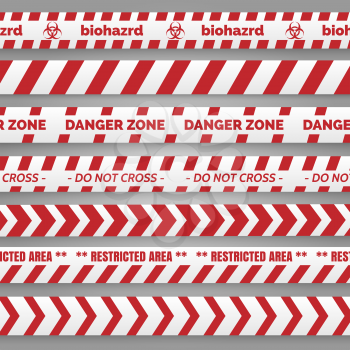 Danger tapes set vector - red and white tapes collection