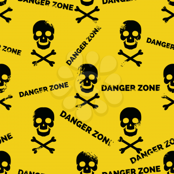 Danger zone seamless pattern - grunge skull crossbones background vector