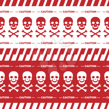 Red and white seamless borders - caution tape seamless with skulls vector