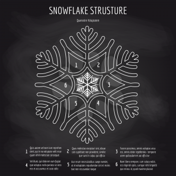 Snowflake structure vector illustrtion on chalkboard black background