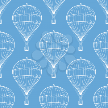 Vintage hot air balloons blue seamless pattern. Vector illustration