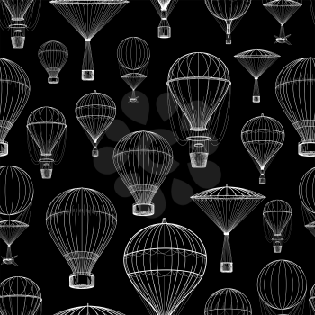 Black and white hot air balloon seamless pattern. Vector illustration