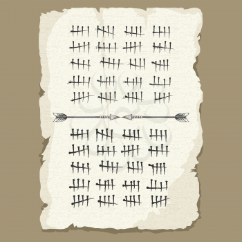 Arrows and waiting couting tally numbers on old paper design vector