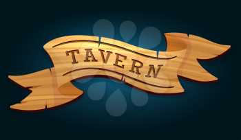 Tavern wooden signboard vector illustration