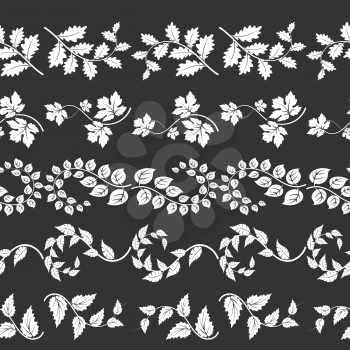 Curly branches horizontal seamless pattern. Vector floral branch borders