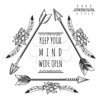 Wild freedom background with drawing arrows isolated on white. Keep your mind wide open poster. Vector illustration