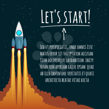 Startup concept with rocket launch for webdesign or website. Vector illustration