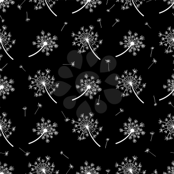 Monochromic seeds and dandelions seamless pattern vector illustration