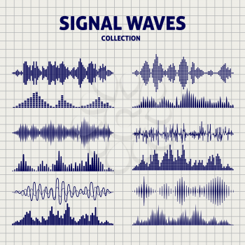 Signal waves sketch on notebook page background vector illustration