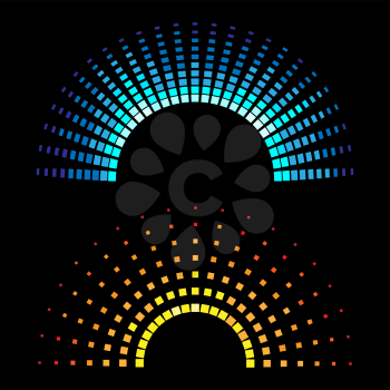 Colour equaliser half round soundwaves isolated on black background. Vector illustration