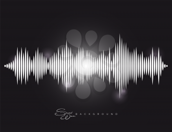 Monochromic sound wave background with shining elements vector illustration