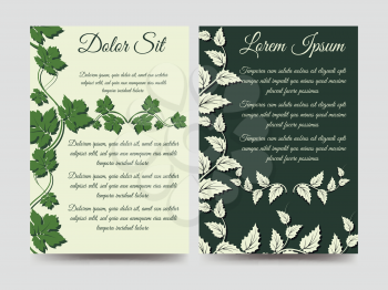 Floral brochure flyers template design with green branches. Vector illustration