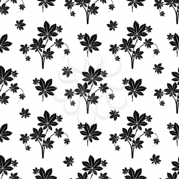 Monochromic botanical seamless pattern with decorative floral branches. Vector illustration