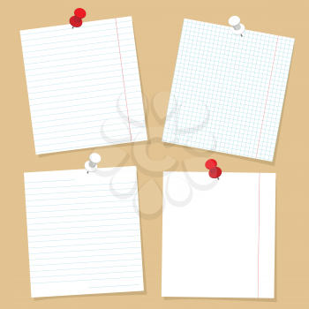 Notebook pages template set. Vector paper for notes and buttons design