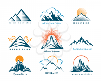 Mountain logo set. Vector mountains labels for outdoor travel and camping