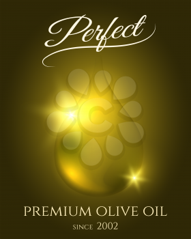 Olive oil drop poster template. Glowing wellness oil droplet vector flyer