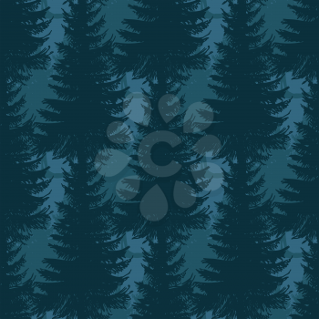 Layered pine forest seamless pattern design. Vector illustration