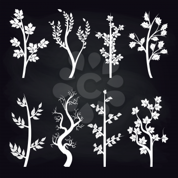 White tree silhouette design on chalkboard background. Vector illustration