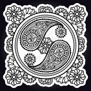 Black and white yin-yang sign on black background. Vector illustration
