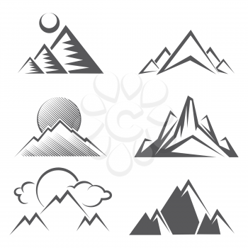 Vector mountains silhouettes collection isolated on white background