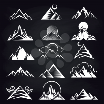 White mountain silhouettes on blackboard background. Vector illustration