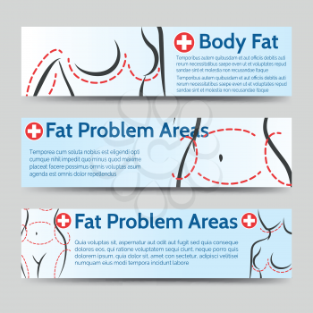 Female body fat problems areas banners template. Vector illustration