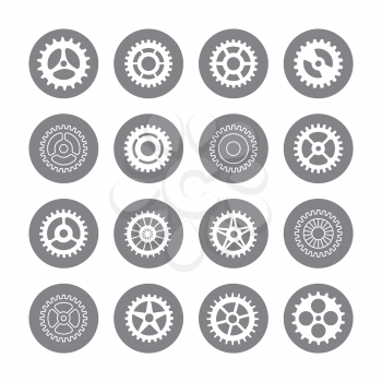 Gears icon set in circles isolated on white background. Vector illustration