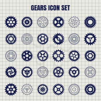 Gears icon set on notebook page background. Vector illustration