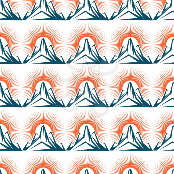 Seamless pattern with mountain and sun. Vector nature background