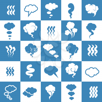 Smoking and steaming silhouette icons. Cigarette smoke clouds vector illustration