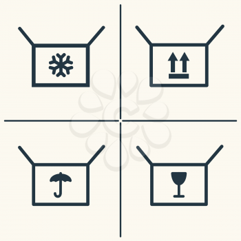 Boxes line icon set . Shopping box icons with symbols. Vector illustration