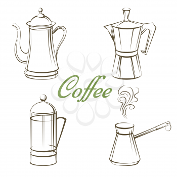 Coffee pot and sign coffee isolated on white background. Vector illustration