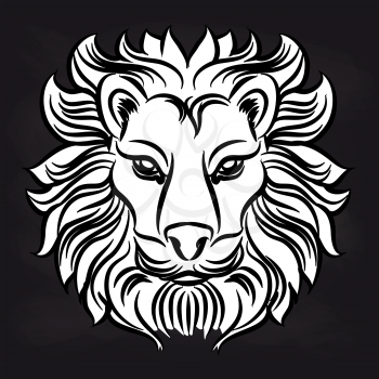 Black and white lion head design on blackboard. Vector illustration