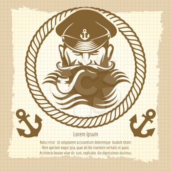 Vintage poster with captain and ancor design. Vector illustration