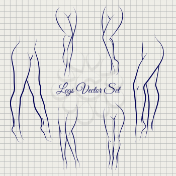 Sexual woman legs sketch icons collection vector on notebook page background