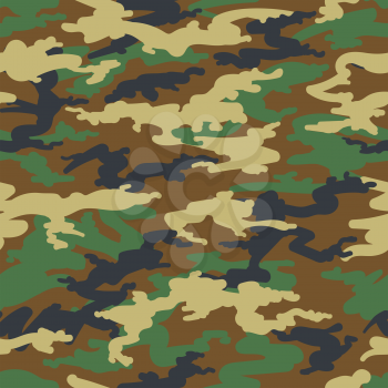 Camouflage seamless pattern in green and beige colors. Vector illustration