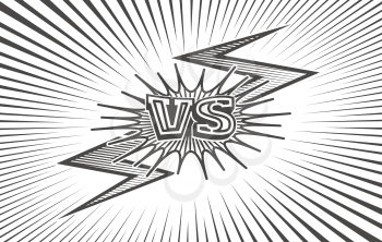 Comic book sketch versus confrontation background. VS duel fight doodle backdrop with explosion lines vector illustration