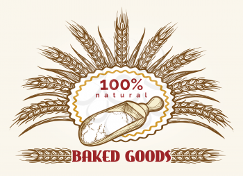 Bakery goods vintage emblem. Fresh bread sketch logo vector template