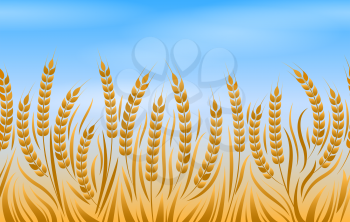 Field of wheat, vector natural golden bread landscape background