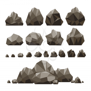 Stones and rocks 3d isometric vector illustration. Rubble and boulder set isolated on white background for game design