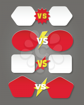 Battle versus labels in flat style. Vector winner team player confrontation vs icons