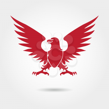 Red eagle heraldic style silhouette. Vector eagle logo design