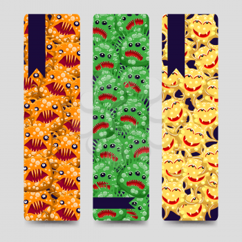 Bookmarks set with colorful emotional monsters or microbes. Vector illustration