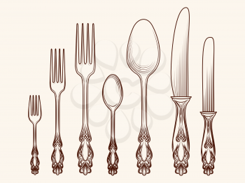 Hand drawn cutlery sketch vector illustration. Vintage kitchen objects design