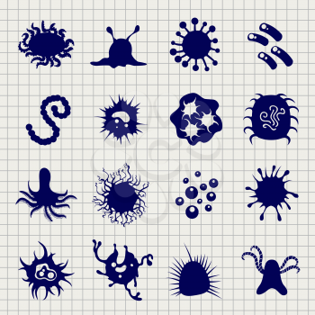 Infection microbes and immune bacteria signs on notebook background, vector illustration