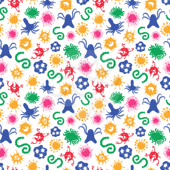 Seamles pattern with colorful microbes and immune bacteries, vector illustration