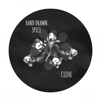 Hand drawn spice vector illustration. Black and white clove icon on blakboard backdrop