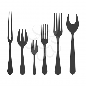 Flat forks set isolated on white background. Vector different forks for kitchen icons