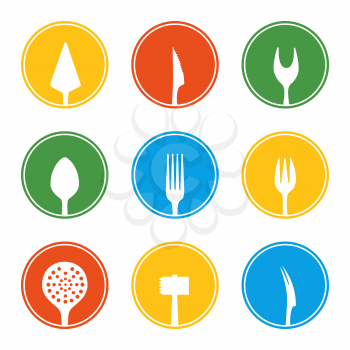 Fork, knife, spoon and other cutlery icon set in flat style. Vector illustration